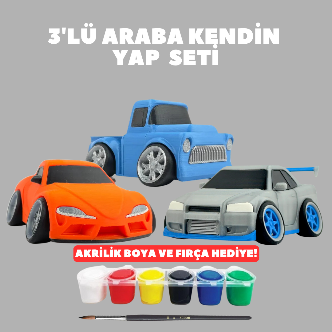 3D 3 Arabalı Set - Kendin Yap Seti